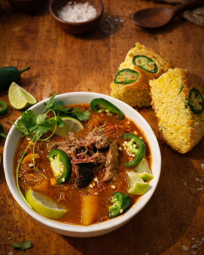 Rustic handmade pasta in a creamy pesto sauce, topped with sliced chicken, served in a white bowl on a wooden board.